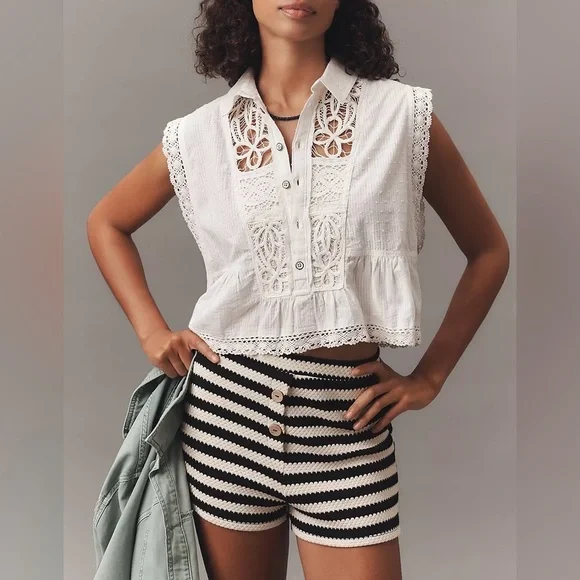 NWT Size XL - Anthropologie 100% Cotton Lace Swing Blouse (NWT USD 108) - Picture 5 of 16